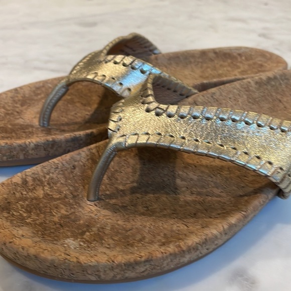 Jack Rogers Thelma Gold Leather and Cork Sole Comfort Flip Flop - Picture 4 of 8